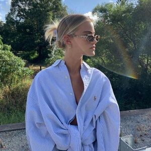 $168 Polo Ralph Lauren baby blue strip button down shirt